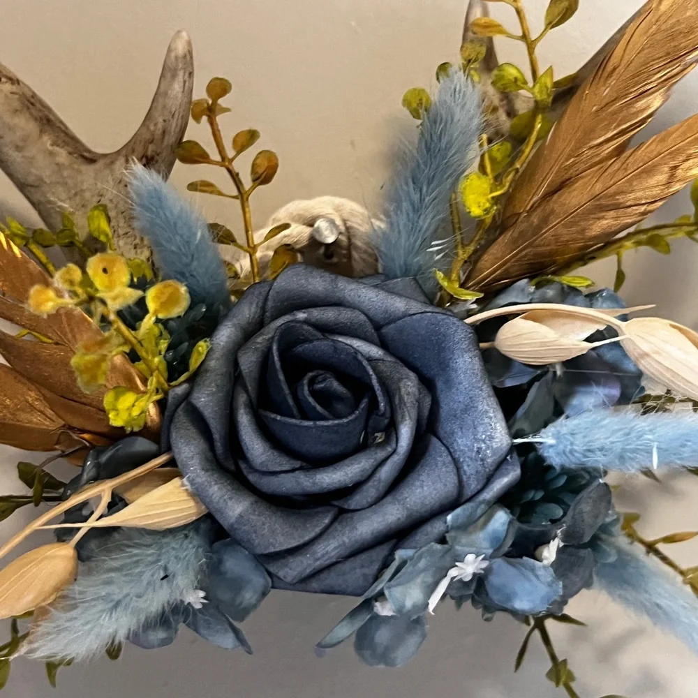 Handmade Antler Wall Decor Blue Floral Rustic Cottage Western Boho the farmhouse